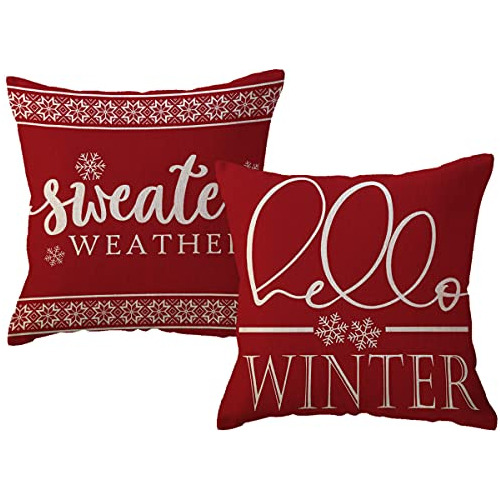 Funda De Almohada  Hello Winter  De 18x18 Pulgadas, Dec...