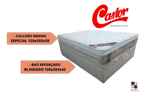 Cama Box Baú Casal Medida Especial + Colchão Castor 120x203 Cor Suede Bege