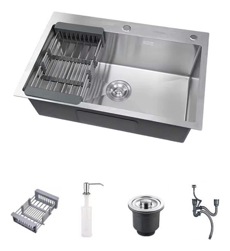 Pileta De Cocina Simple Pulida Acero Inox.304 Con Accesorios