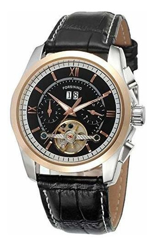 Forsining Para Hombre Tourbillon Estilo Correa De Piel Negro