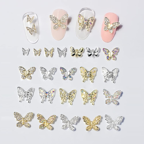 22 Pcs 3d Mariposa Uñas Charms Cristales Diamantes Diamantes