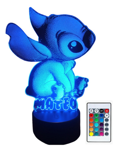 Stitch Lampara Led 3d Ilusión Personalizada Control16colores