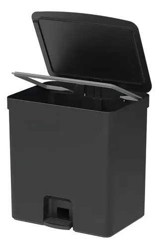 Lixeira C/ Pedal Dupla Trium 20l Preto C/ Aro P/ Sacos Casa Cor Preto