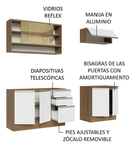 Cocina Integral Completa Madesa Glamy 200cm Con Tarja Mb Color Marrón/Blanco