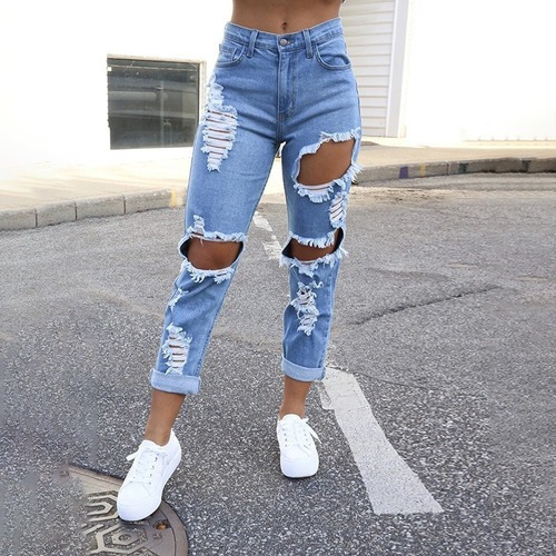 Moda Europea Y Americana, Jeans Femeninos Con Agujeros.
