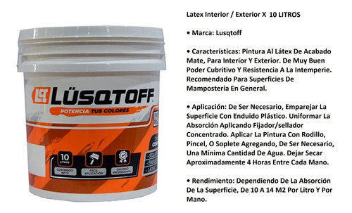 Pintura Latex Profesional Interior Exterior 10lt Lusqtoff