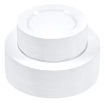 Comprar [100 Piezas] Combo De Platos De Plástico Blanco, 50 Platos D