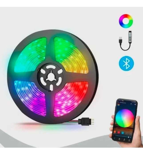 Fita De Led Rgb 5m Bluetooth Com App