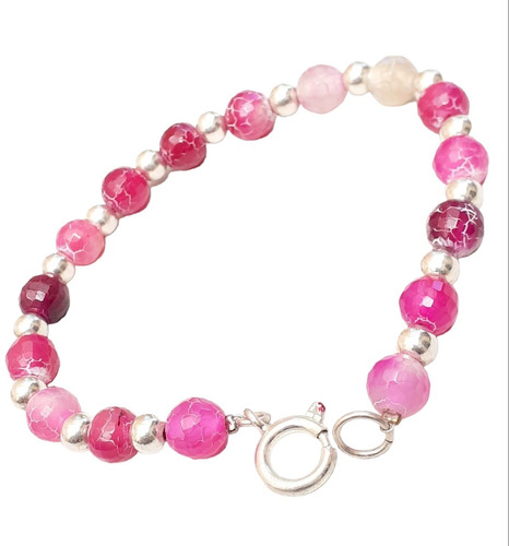 Pulsera Plata 925 Ágata Fucsia Pp40 Reina Catalina Joyas