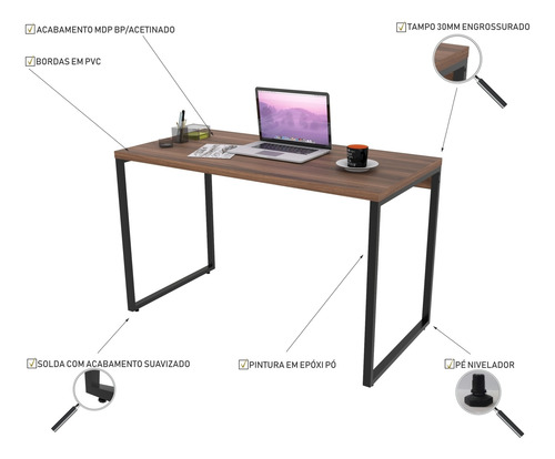 Imagem 2 de 5 de Mesa Para Escritório Office Estilo Industrial 1,20m Kuadra