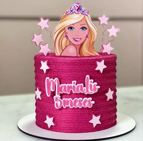 Topo De Bolo Barbie Estrelas Topper Personalizado