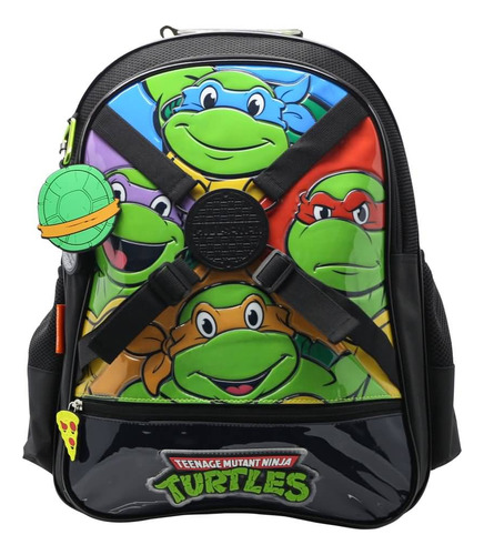 Mochila Escolar Tortugas Ninja Escudo Color Negro Diseño De La Tela Lisa