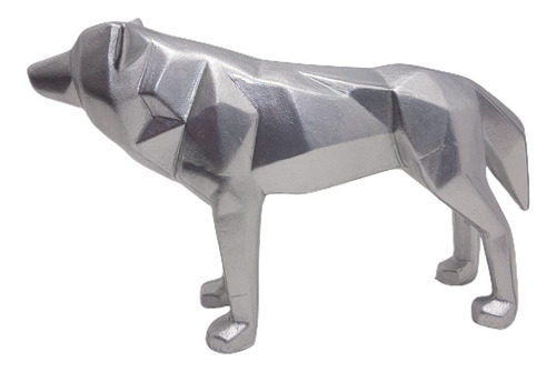 Figura Cerámica Lobo Geométrico Minimalista Plata