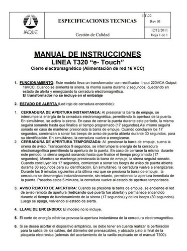 Imagen 3 de 5 de Antipanico Jaque E-touch T300 Simple,con Microswitch,sin Acc