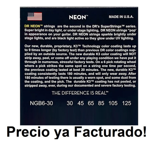 Cuerdas Neon Verdes Bajo De 6 Dr Strings® Nuevas Envio Meses