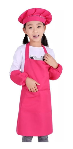 Set Chef Delantal + Gorro Infantil Rosado Sin Mangas 