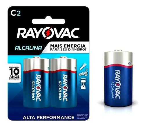 Pilha Alcalina Rayovac Tamanho C (média) - 2 Unidades