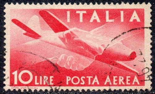 Italia Sello Aéreo Usado Avión X 10 Liras Años 1945-47 