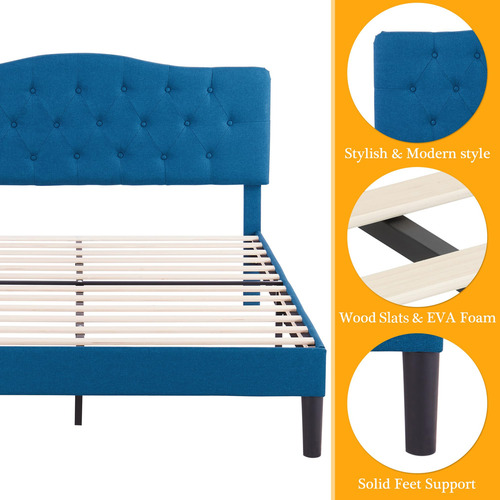 Base De Cama Queen Tapizada Con Cabecera Ajustable Y Listone