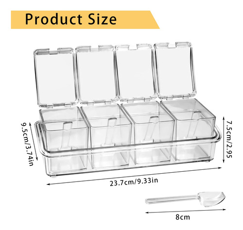 Estante De Especias Transparente De 4 Celdas Con Cuchara