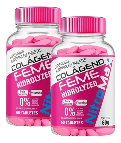 2x Colágeno Feme Hidrolyzed Vitamina C 60tab 60g Nitromax 