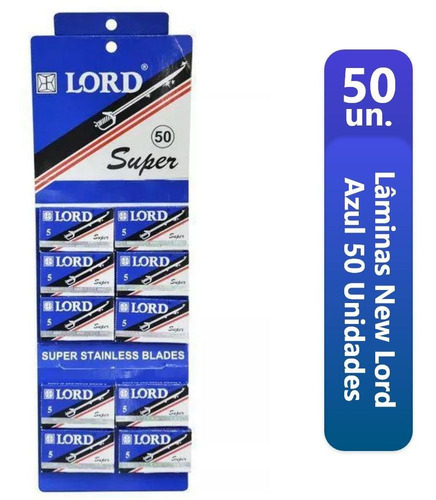 Cartela 10 X 5 Lâminas Para Barbear 50 Lord Super Inox C/ Nf