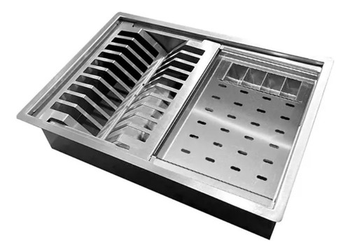 Calha Molhada Escorredor Quadrada Com Tampa Inox 44x30cm Cor Cinza