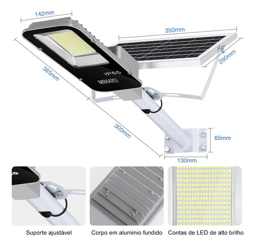 Refletor Solar Led Holofote Para Iluminação Pública 300w Autossusten Com Controlo Remoto