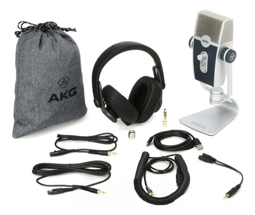 Kit Combo Podcaster Akg Microfono Usb Lyra Auriculares K371 Color Plata