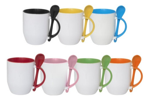 06 Canecas P/ Sublimação Colher E Int. Colorido 325ml