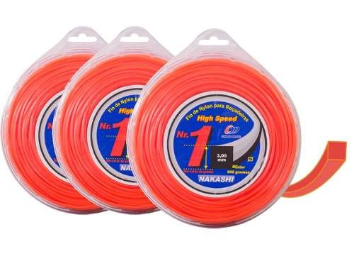 150 M Fio De Nylon Quadrado 3 Mm X 3 Rolo C/ 50m  Roçadeiras