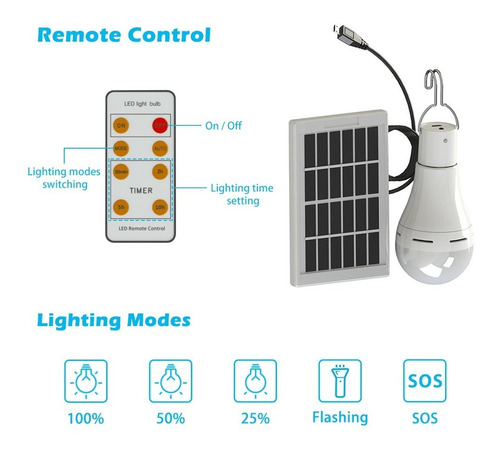 Imagem 3 de 10 de Lampada Led Acampamento Portátil A Energia Solar 9w / 7w