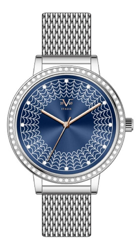 Reloj De Mujer V1969 Italia Plateado Azul Con Diseño