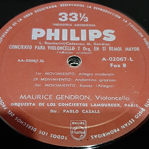 Sin Tapa Disco Maurice Gendron Violoncello Orq P Casals Cl0