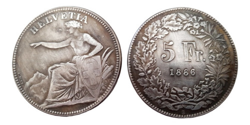 Reedición Moneda 5 Francos Suizos 1886