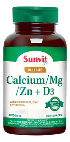 Calcio Magnesio Zinc + Vitamina D3 (90 Tabs) Sabor Sin Sabor