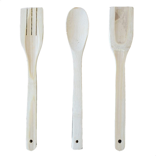 Utensilios De Bambu Cuchara Espatula Tenedor Comidas Set X3