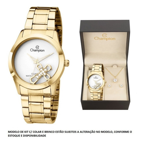 Relógio Champion Feminino Dourado Com Pingente Ch25909w + Cor do fundo Branco