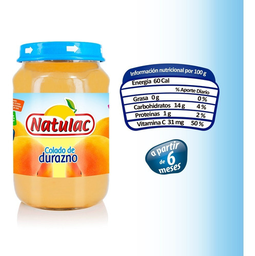 Imagen 2 de 3 de Compota Colado De Durazno Natulac 186gr 3 Unidades