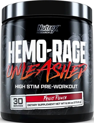 Pré Treino Hemo-rage 30 Doses Ultra Concentrado Ponche de Frutas 180g Nutrex Research