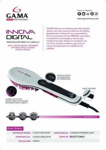 Cepillo Alisador Gama (133) Innova Digital Electrico Peine Cabello Antifrizz Pelo Brillo Anti Frizz - Garantia Oficial -
