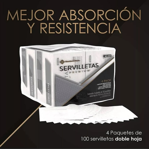 4 Paquetes De 100 Servilletas Doble Hoja Member´s Mark Blanco