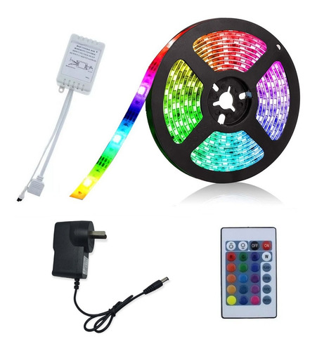 Imagen 1 de 10 de Tira Led Rgb 3528 5m Siliconadas Exterior + Fuente + Control