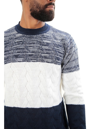 Imagem 3 de 7 de Suéter Masculino Tricô Zurique Azul/branco