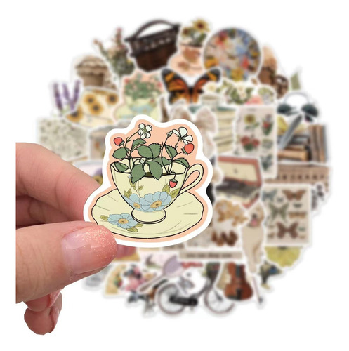 Vintage Scrapbook 50 Stickers Vs Agua De Pvc Calcomanias