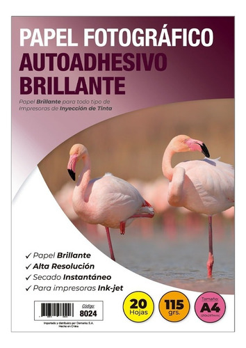 Papel Fotográfico Adhesivo Glossy 115gr A4 X 20 Hj Adetec Color Blanco