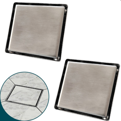 2 Ralo Oculto 12x12 Inox Tampa Invisível Quadrado Kit 2 Un