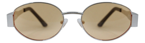 Lentes De Sol Con Armazón De Metal Ancho Estilo Retro Ovalado Café Plateado