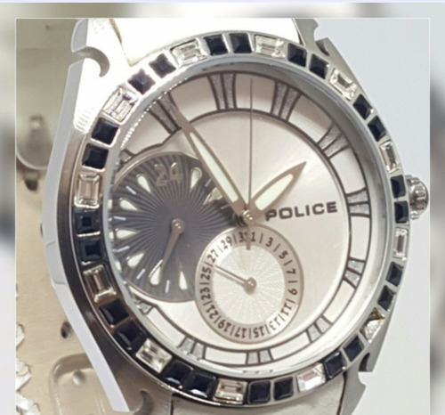 Relógio Feminino Italiano Pulseira Couro Branco C/ Cristais