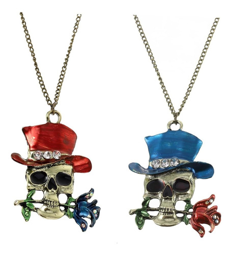 2 Colar De Caveira De Halloween Para Mulheres Dia De Los